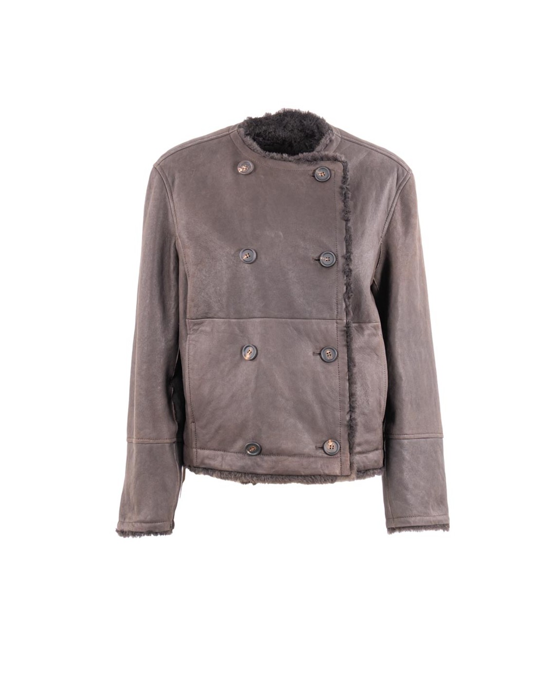 shop BRUNELLO CUCINELLI  Montone: Brunello Cucinelli Caban Crop reversibile in shearling Fuzzy.
Chiusura con bottoni in metallo.
Lato interno in pelle.
Due tasche interne.
Tasche basse.
Composizione: 100% Shearling.
Made in Italy.. MPMBP7426-C2390 number 8723786